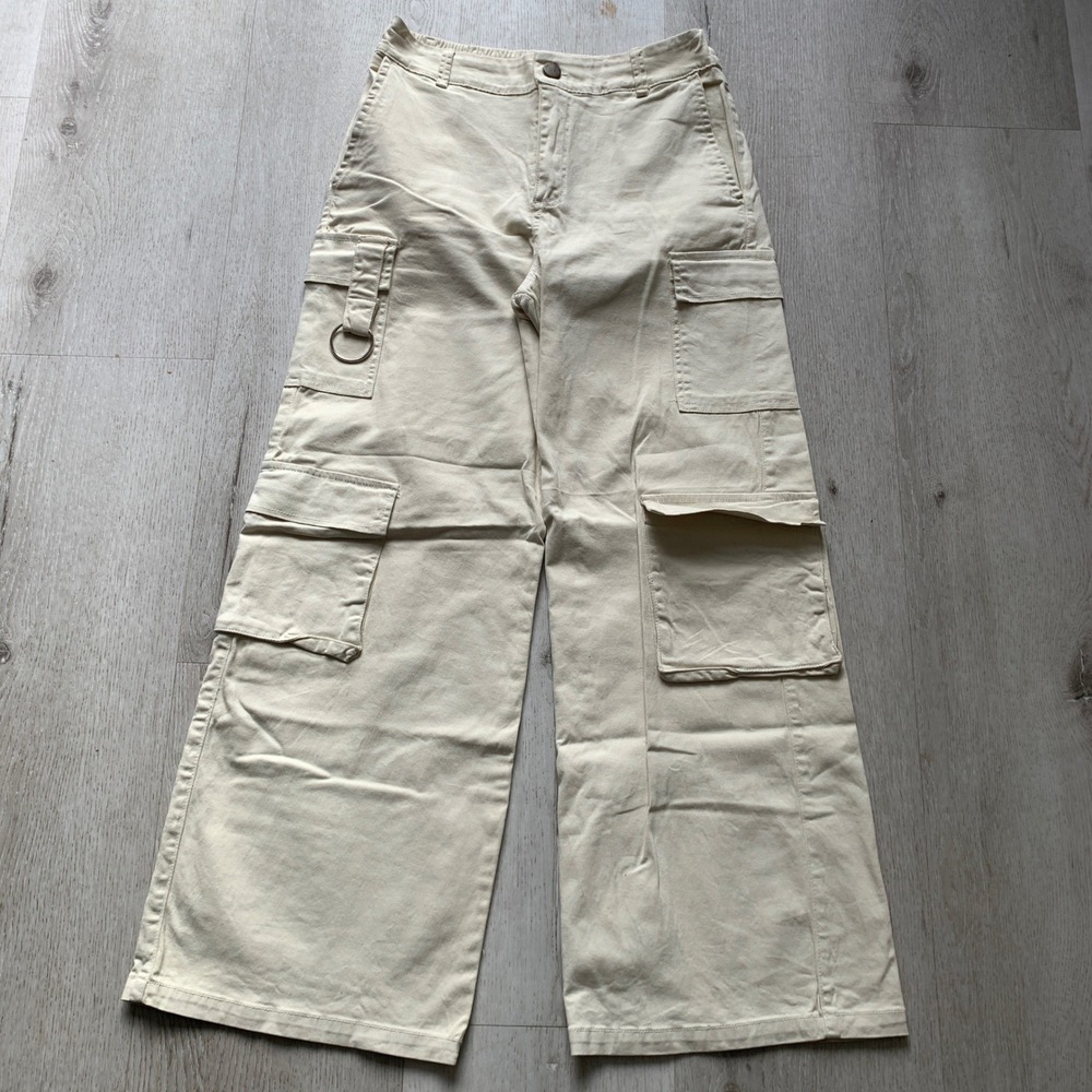 Forlux 12 women High-Waisted Beige Cotton Blend‎ Y2K Style Wide-Leg Cargo Pants